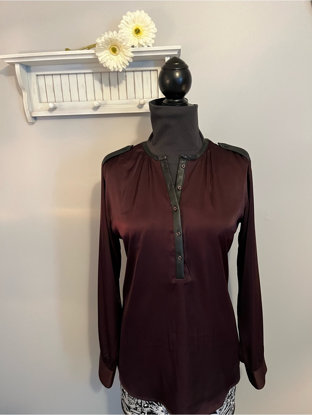 Express Plum Satin-Blend Button Front Blouse